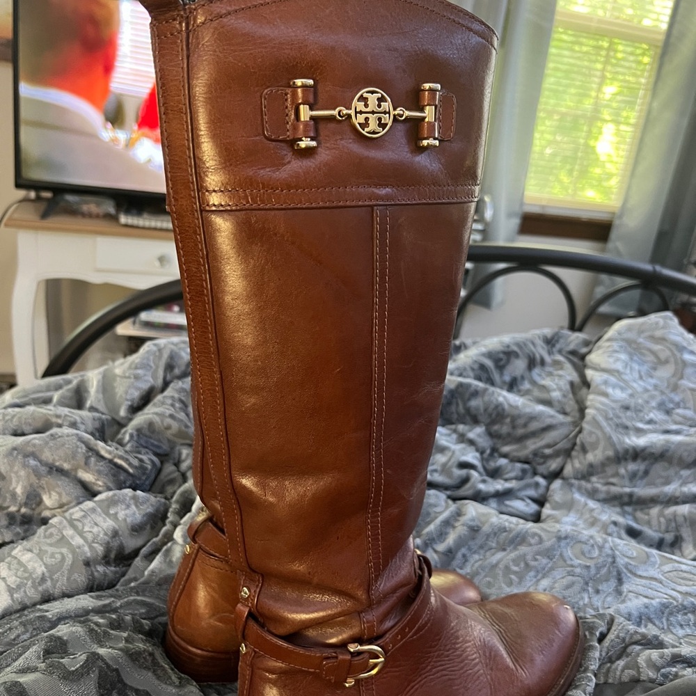 Tory Burch Chestnut Leather Riding Boots